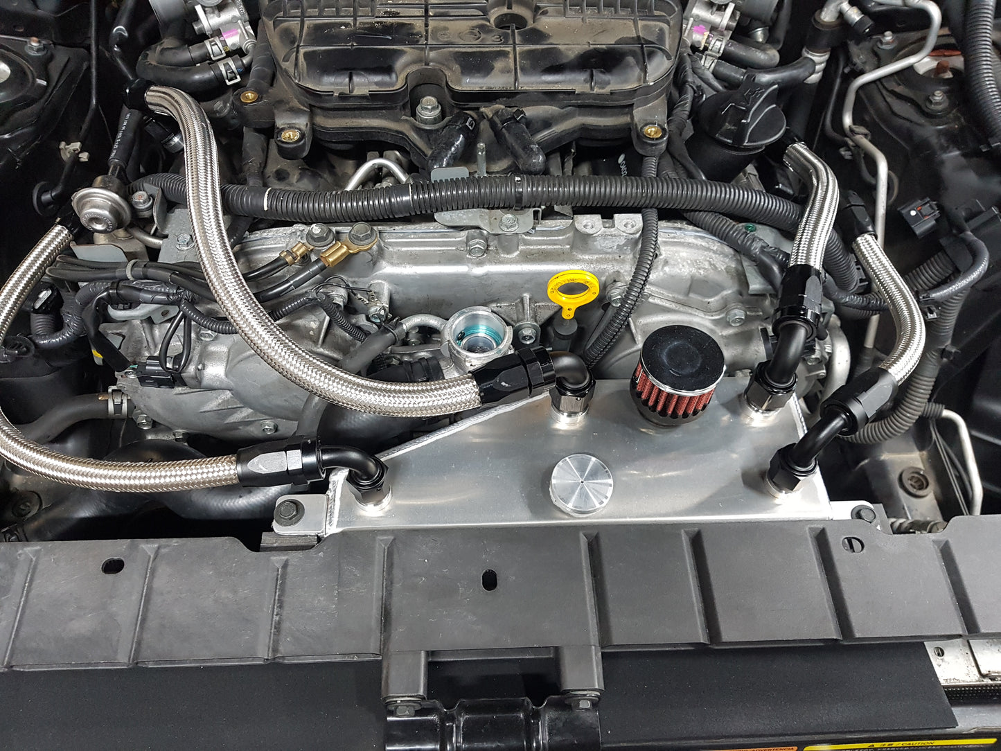 VQ37VHR oil catch can & coolant reservoir